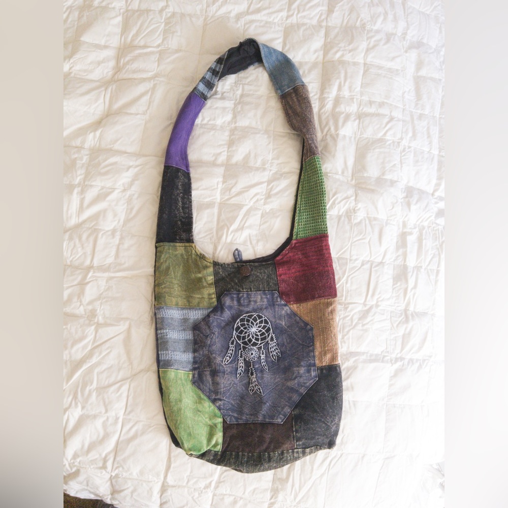 Vintage Nepal Dreamcatcher Patchwork Crossbody Shoulder Bucket Bag boho hippie